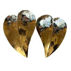 Vintage 80s Hammered Goldtone Leaf Pierced Earrings